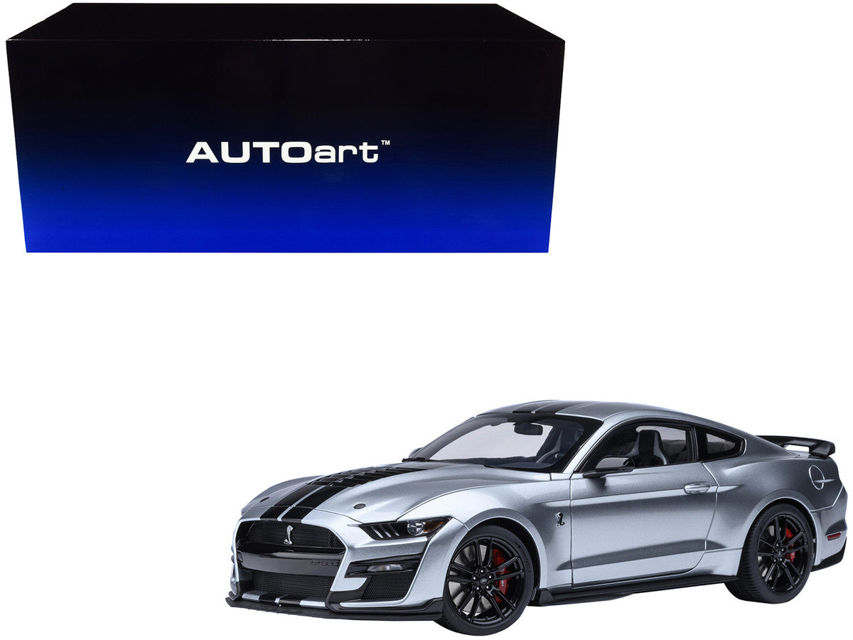 Ford Mustang Shelby GT500 Iconic Silver Metallic with Black Stripes 1/18 Model Car by Autoart LuxuryLifeWay Online Store