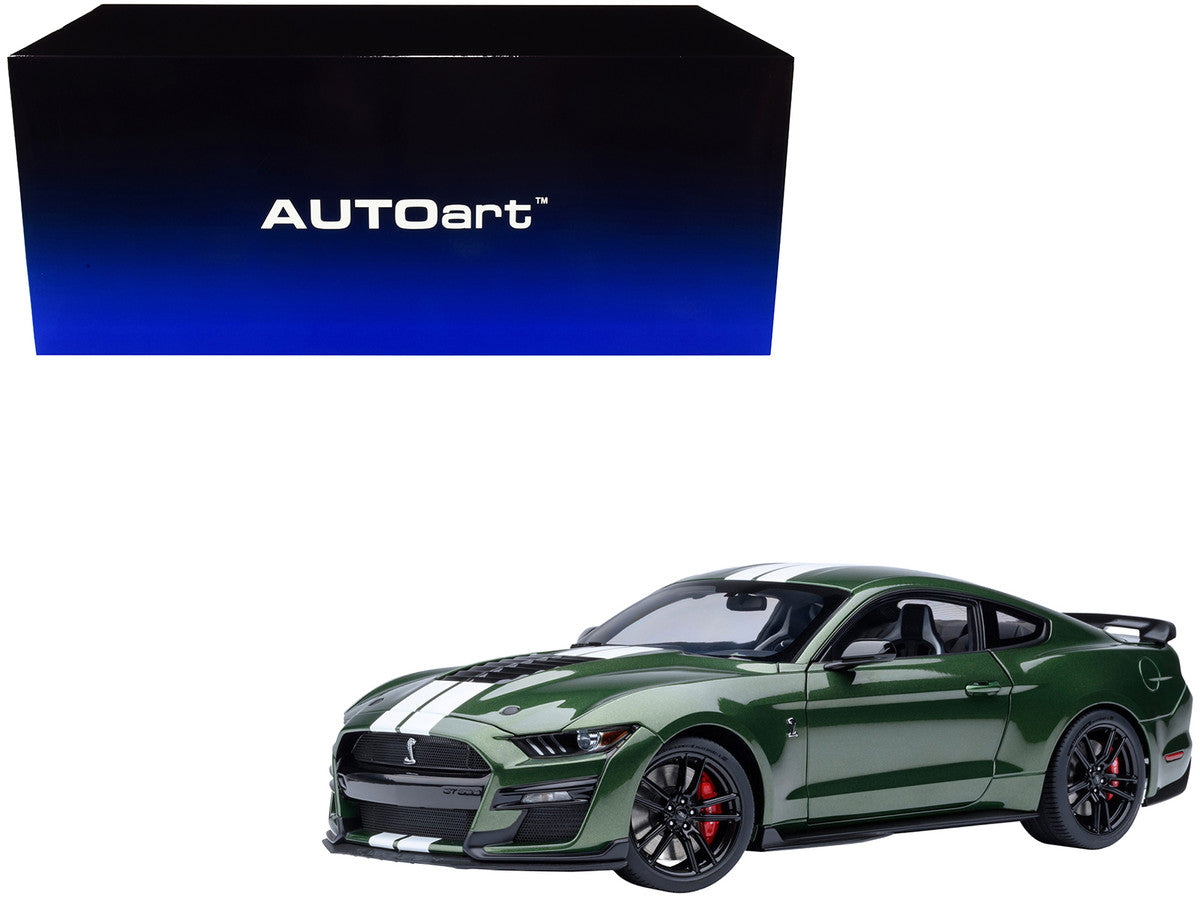 Ford Mustang Shelby GT500 Eruption Green Metallic with White Stripes 1/18 Model Car by Autoart LuxuryLifeWay Online Store