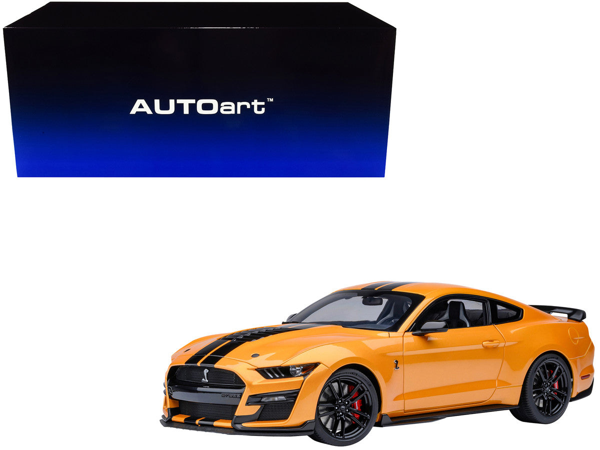Ford Mustang Shelby GT500 Cyber Orange Metallic with Black Stripes 1/18 Model Car by Autoart LuxuryLifeWay Online Store