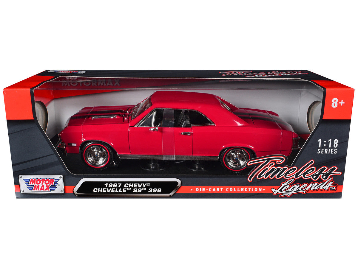 1967 Chevrolet Chevelle SS 396 Red with Black Stripes 1/18 Diecast Model Car by Motormax LuxuryLifeWay Online Store