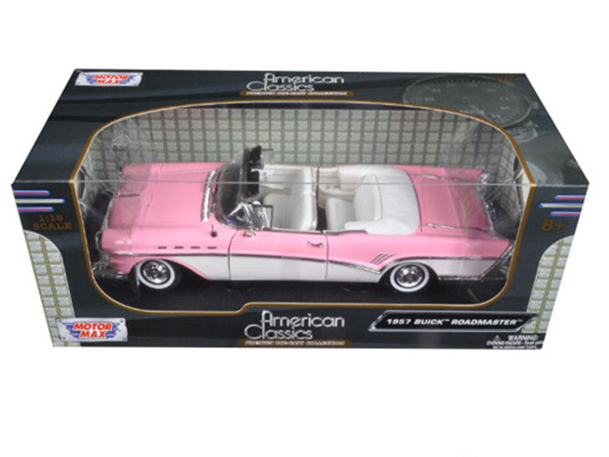 1957 Buick Roadmaster Convertible Pink and White 1/18 Diecast Model Car by Motormax LuxuryLifeWay Online Store