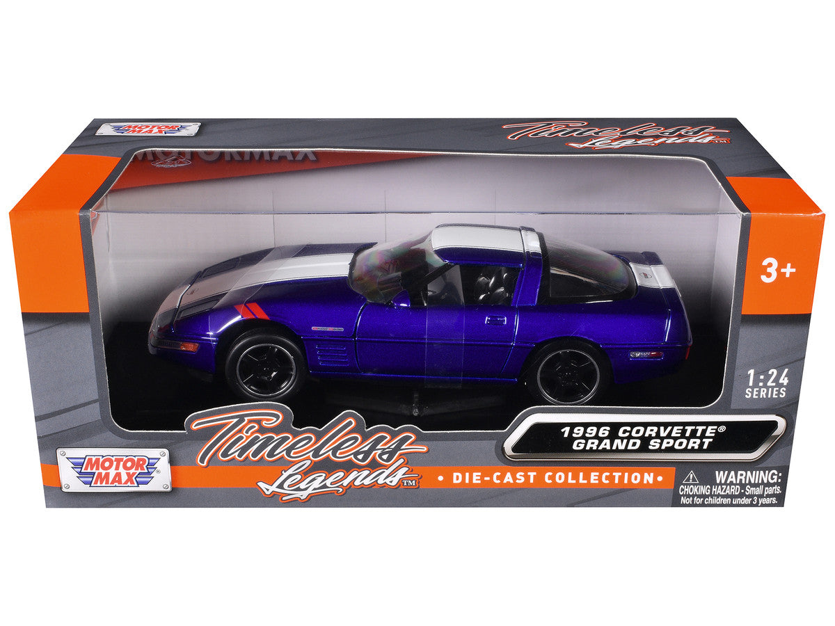 1996 Chevrolet Corvette Grand Sport Blue Metallic with White Stripes "Timeless Legends" Series 1/24 Diecast Model Car by Motormax LuxuryLifeWay Online Store