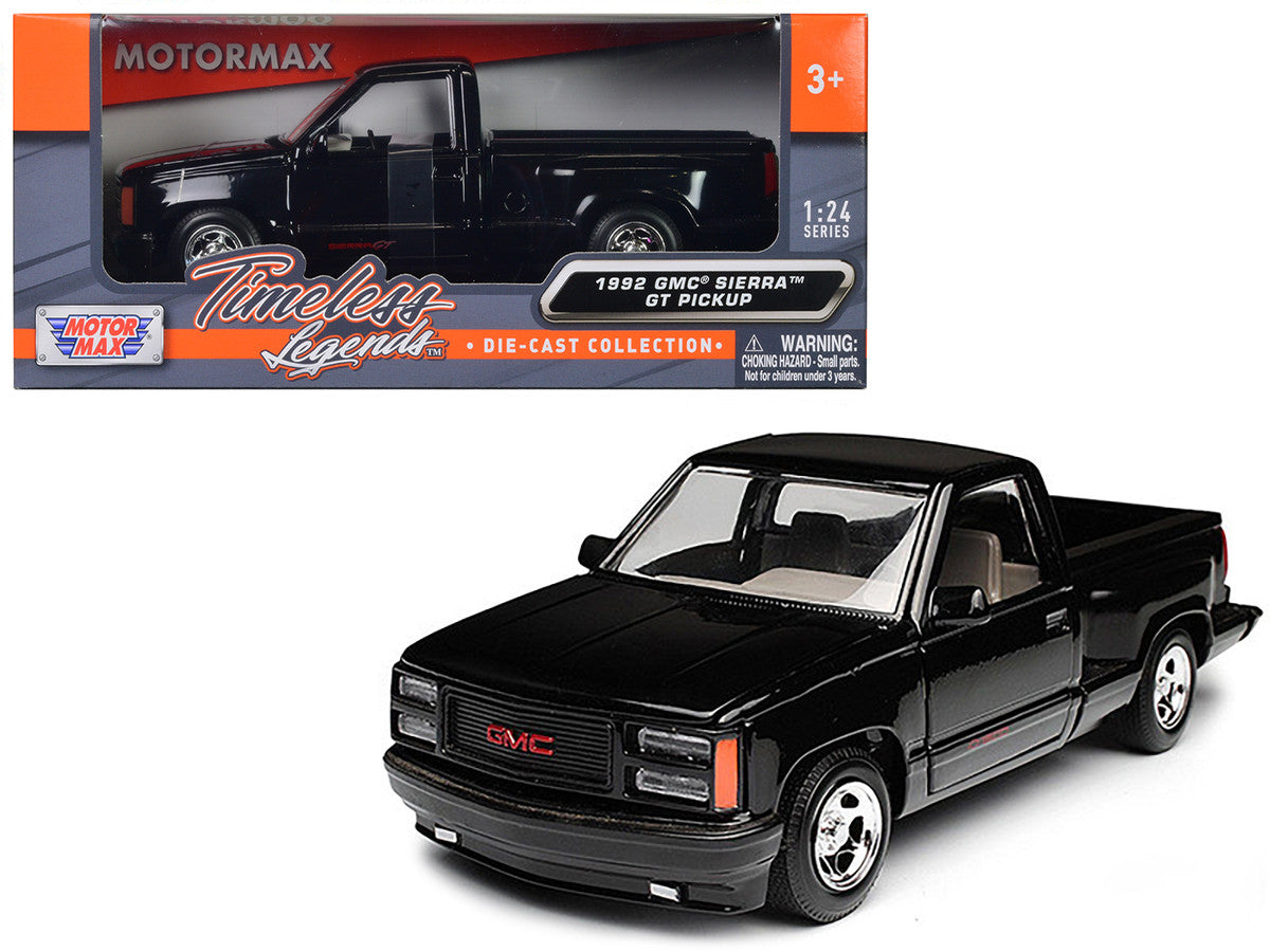 1992 GMC Sierra GT Black Pickup Truck 1/24 Diecast Model by Motormax LuxuryLifeWay Online Store