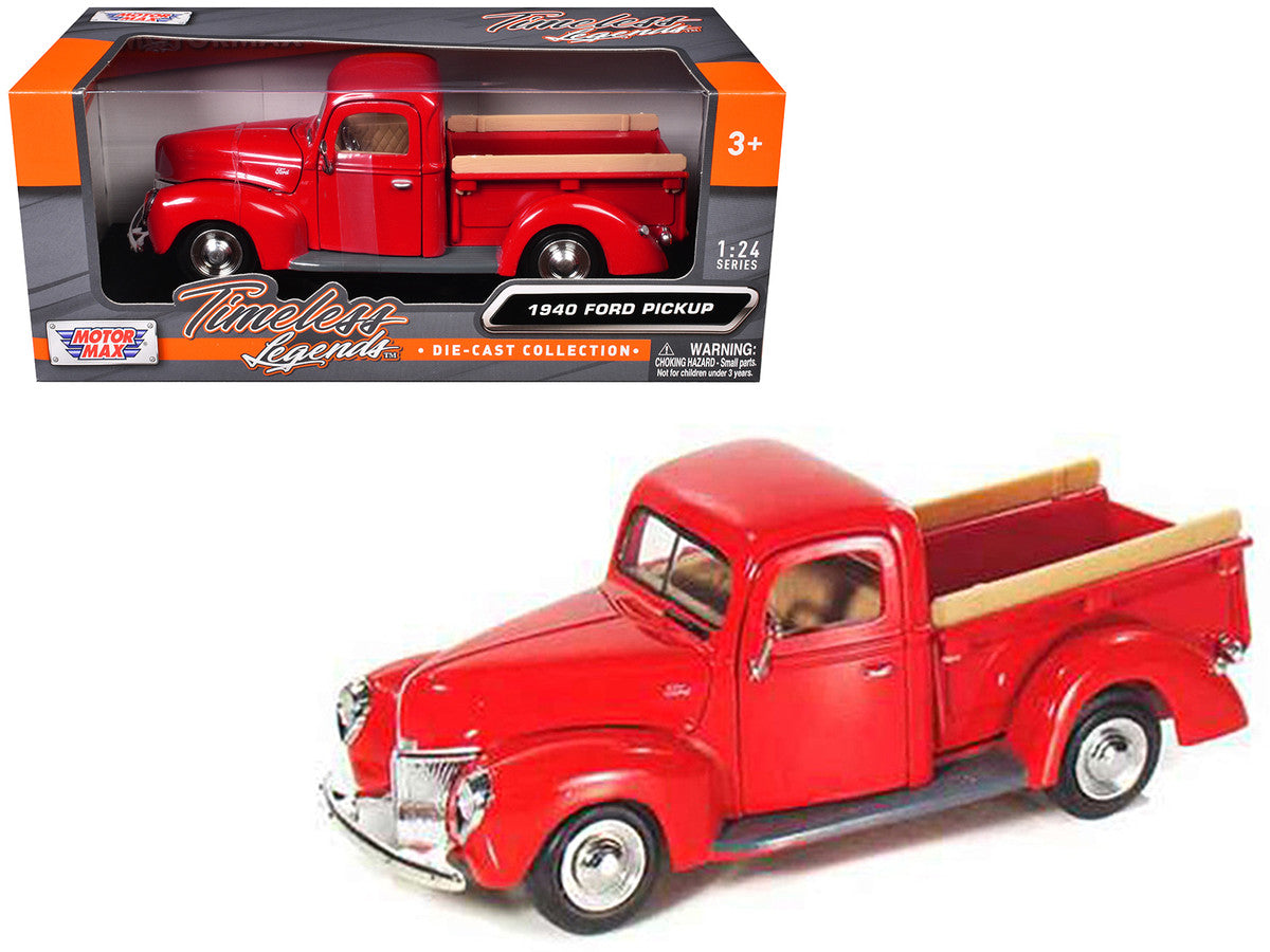 1940 Ford Pickup Truck Red 1/24 Diecast Model Car by Motormax LuxuryLifeWay Online Store