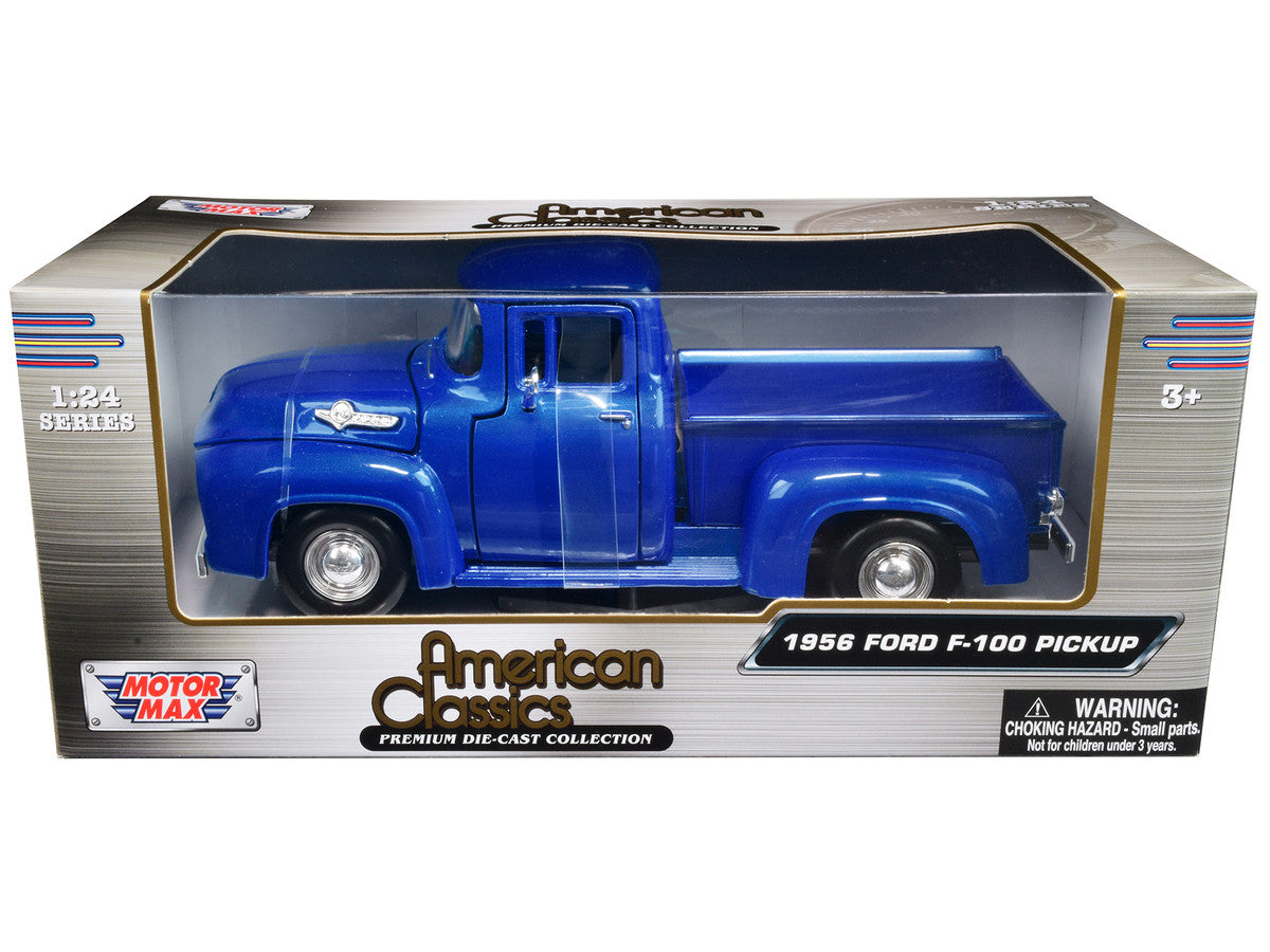 1956 Ford F-100 Pickup Truck Blue Metallic "American Classics" Series 1/24 Diecast Model Car by Motormax LuxuryLifeWay Online Store