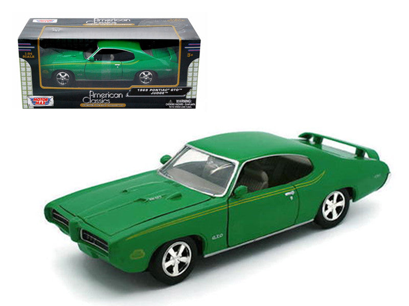 1969 Pontiac GTO Judge Green with Stripes 1/24 Diecast Model Car by Motormax LuxuryLifeWay Online Store