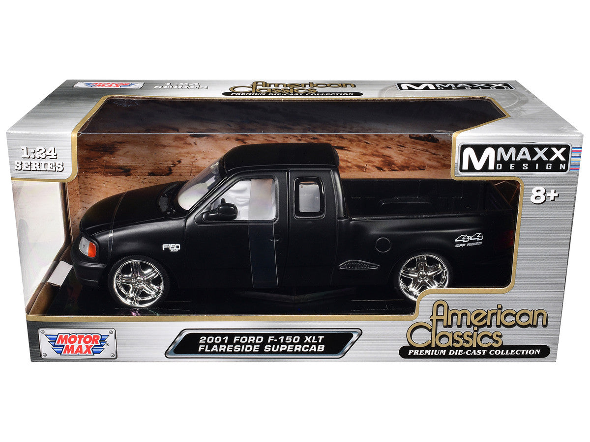2001 Ford F-150 XLT Flareside Supercab Pickup Truck Matt Black with White Interior "Maxx Design" "American Classics" Series 1/24 Diecast Model Car by Motormax LuxuryLifeWay Online Store