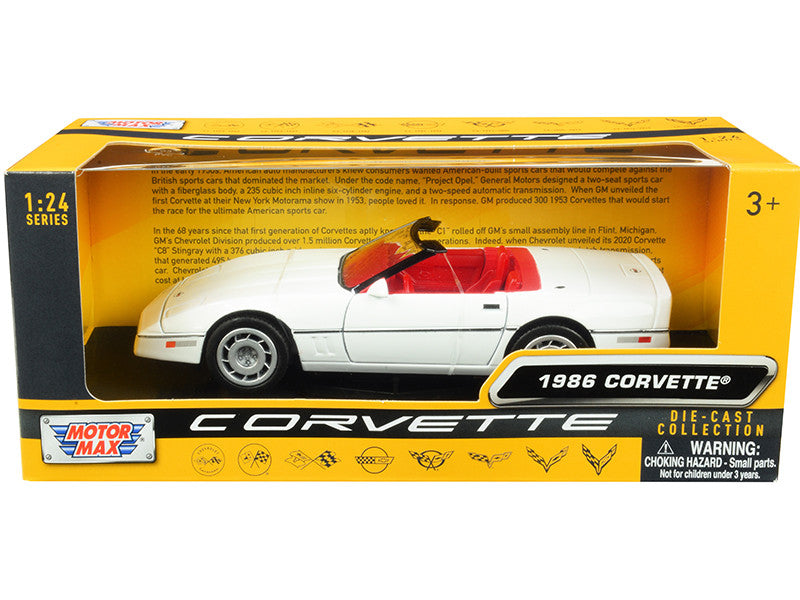 1986 Chevrolet Corvette C4 Convertible White with Red Interior "History of Corvette" Series 1/24 Diecast Model Car by Motormax LuxuryLifeWay Online Store