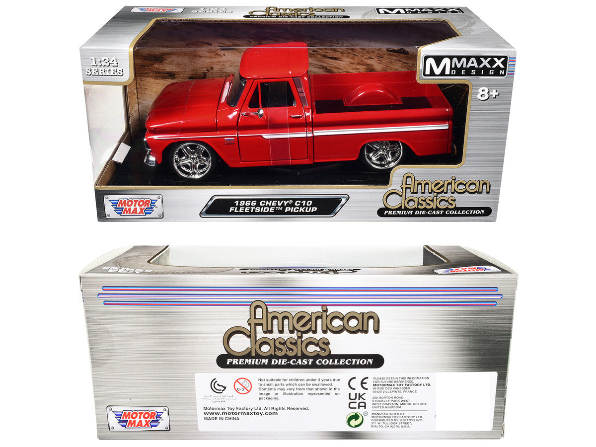 1966 Chevrolet C10 Fleetside Pickup Truck Red "Maxx Design" "American Classics" Series 1/24 Diecast Model Car by Motormax LuxuryLifeWay Online Store