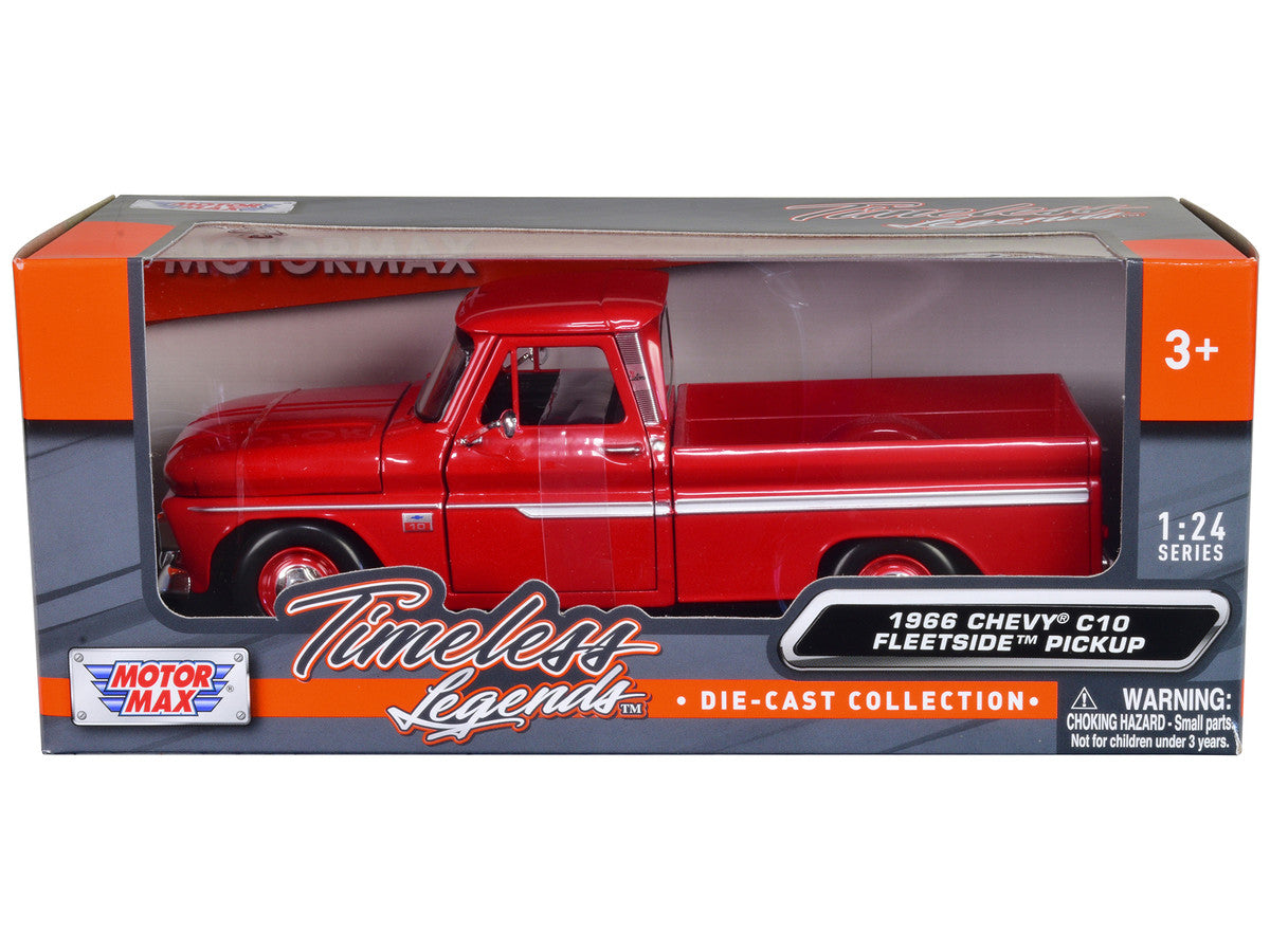 1966 Chevrolet C10 Fleetside Pickup Truck Red 1/24 Diecast Model Car by Motormax LuxuryLifeWay Online Store