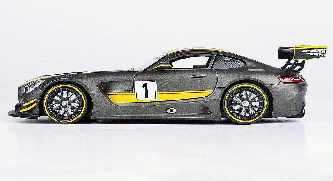 Mercedes AMG GT3 #1 Matt Gray with Yellow Stripes "GT Racing" 1/24 Diecast Model Car by Motormax LuxuryLifeWay Online Store