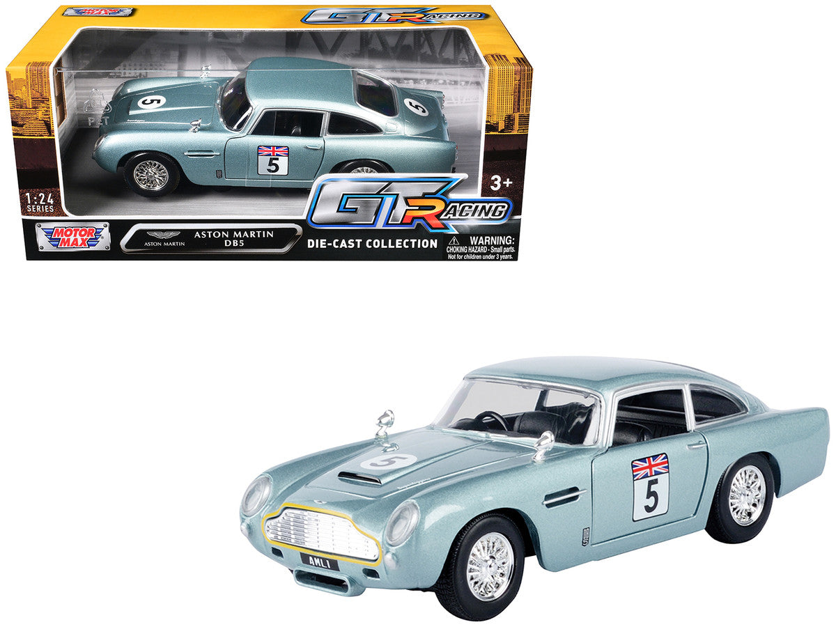 Aston Martin DB5 RHD (Right Hand Drive) #5 Light Blue Metallic "GT Racing" Series 1/24 Diecast Model Car by Motormax LuxuryLifeWay Online Store