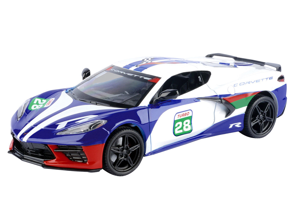 2020 Chevrolet Corvette #28 White with Blue Graphics "GT Racing" Series 1/24 Diecast Model Car by Motormax LuxuryLifeWay Online Store