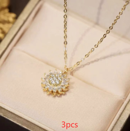 Rotatable Sunflower Necklace Full Of Diamonds CJD2