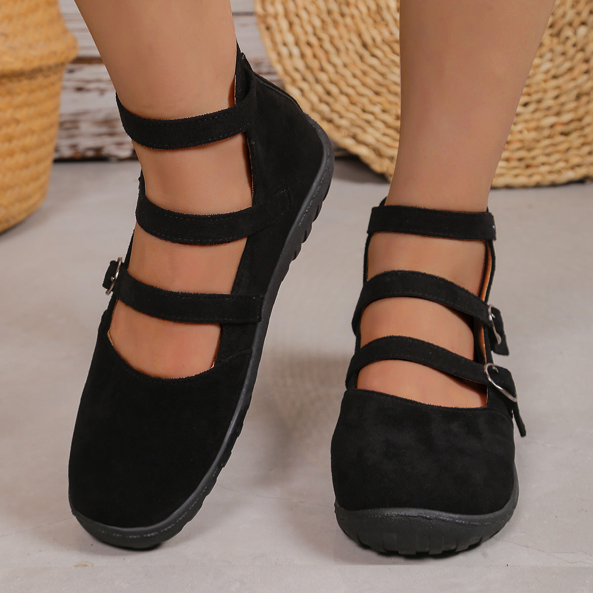 Women's Plus Size Square Toe Vintage Double Buckle Cloth Shoes