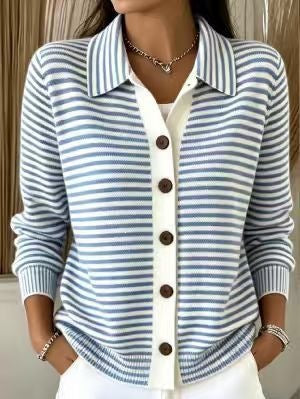 Button-down Knitted Striped Sweater Cardigan Coat NorixaFashion.com