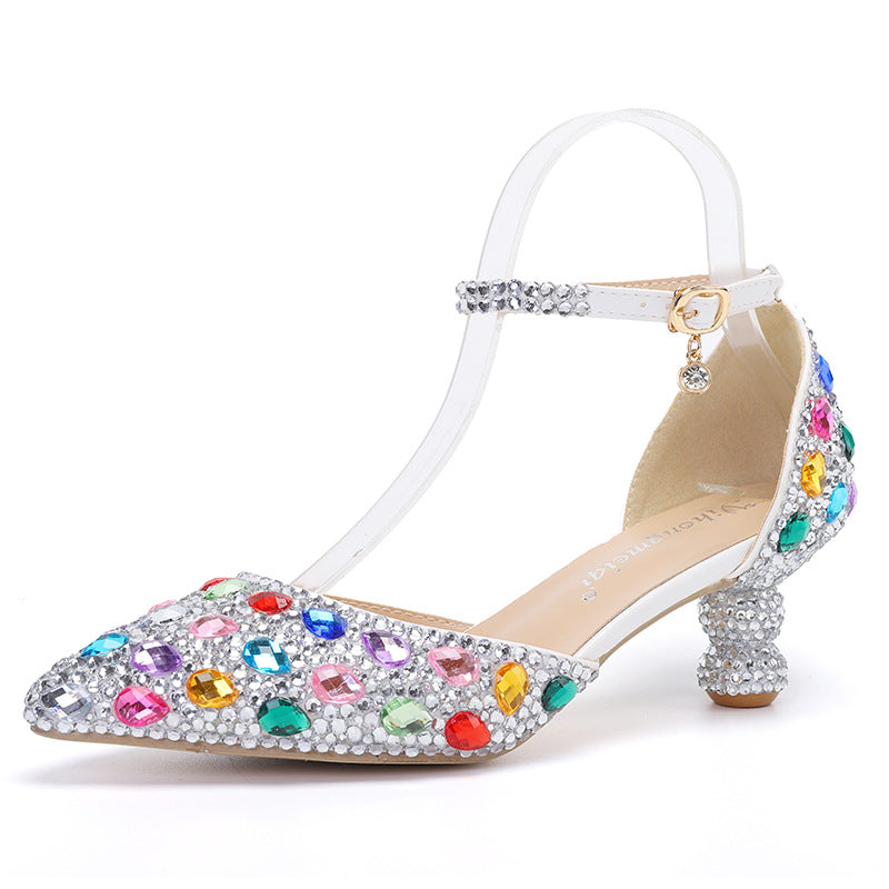 Low-top Summer New Blue Color Pointed Gourd Heel Rhinestone Multi-color Fashion Wedding Banquet Women's Shoes LuxuryLifeWay Online Store