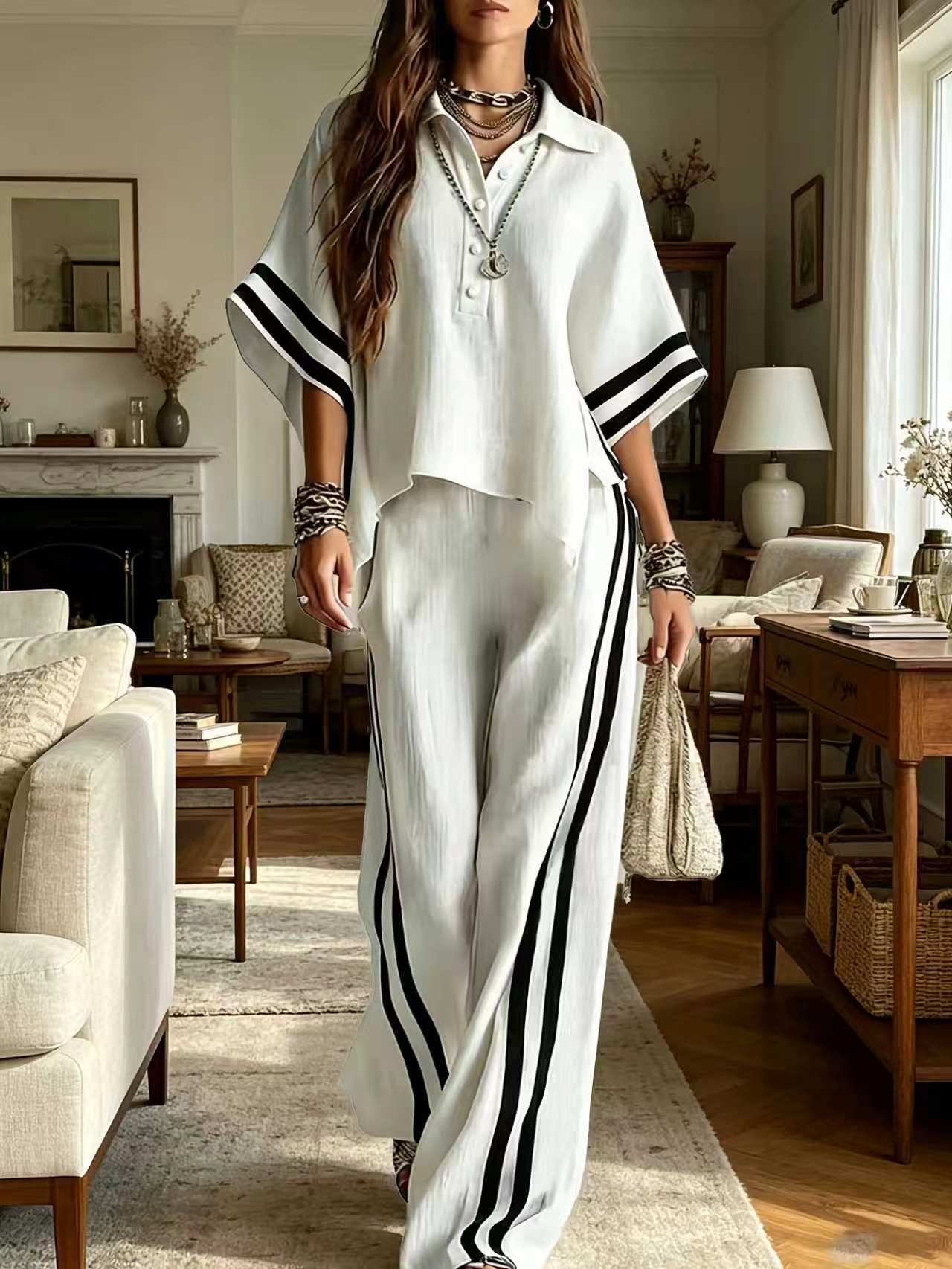 Short-sleeve Shirt And Loose-fitting Trousers Two-piece Set NorixaFashion.com