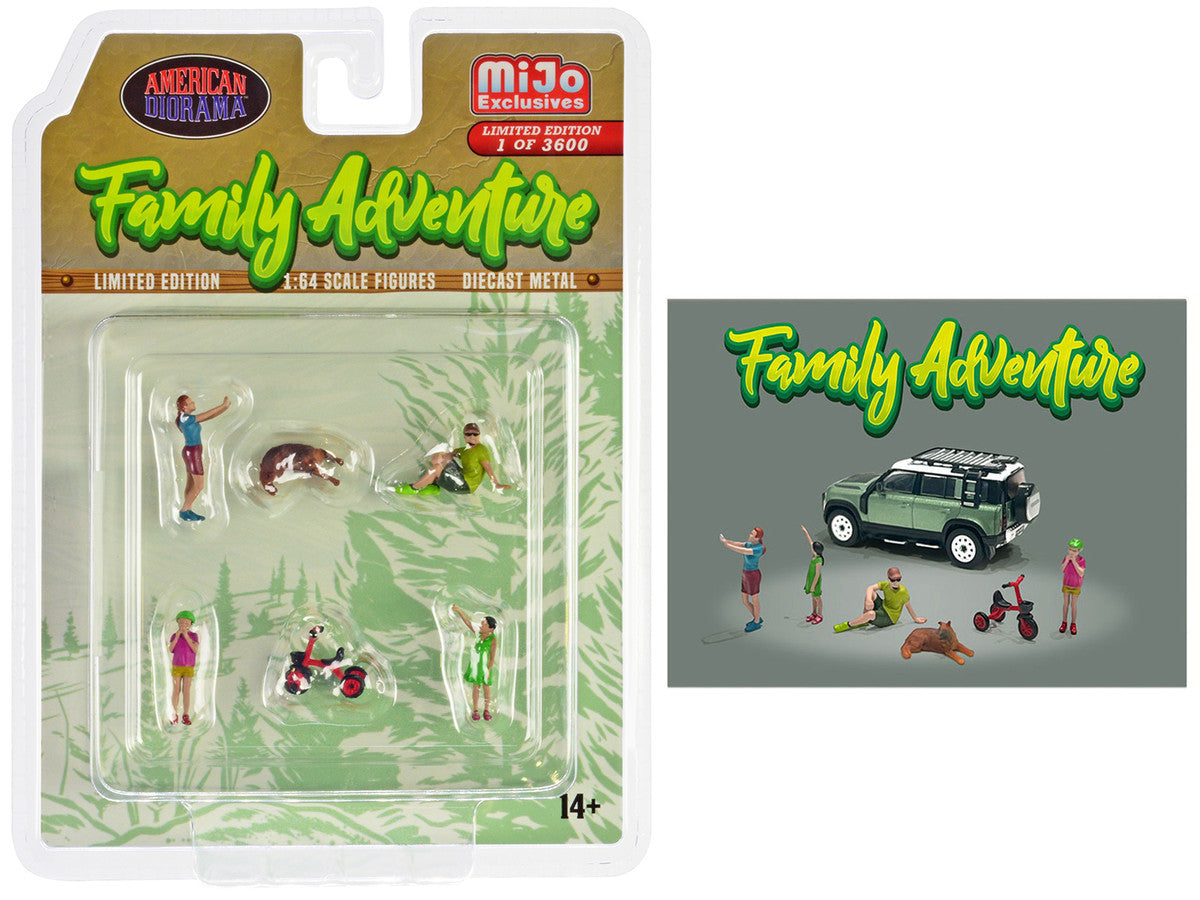 "Family Adventure" 6 piece Diecast Figure Set (4 Figures 1 Dog 1 Tricycle) Limited Edition to 3600 pieces Worldwide 1/64 Scale Models by American Diorama LuxuryLifeWay Online Store