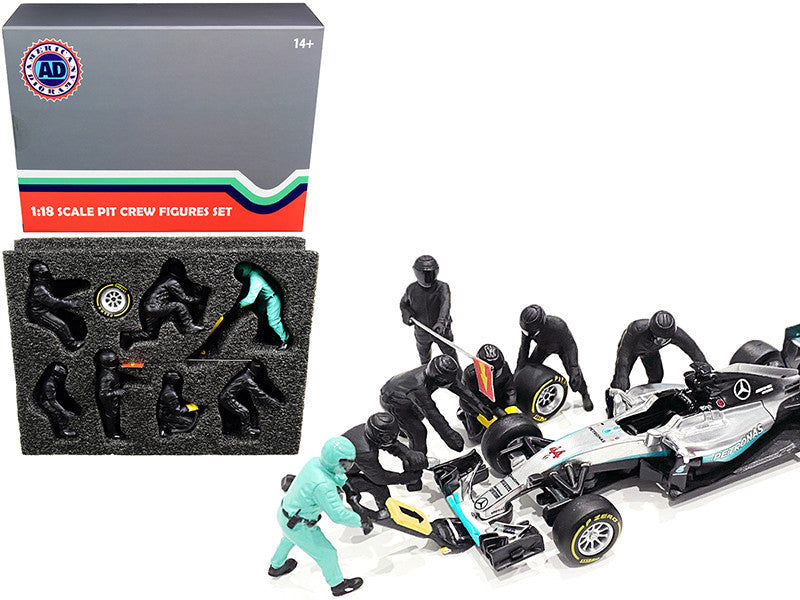 Formula One F1 Pit Crew 7 Figurine Set Team Black for 1/18 Scale Models by American Diorama LuxuryLifeWay Online Store