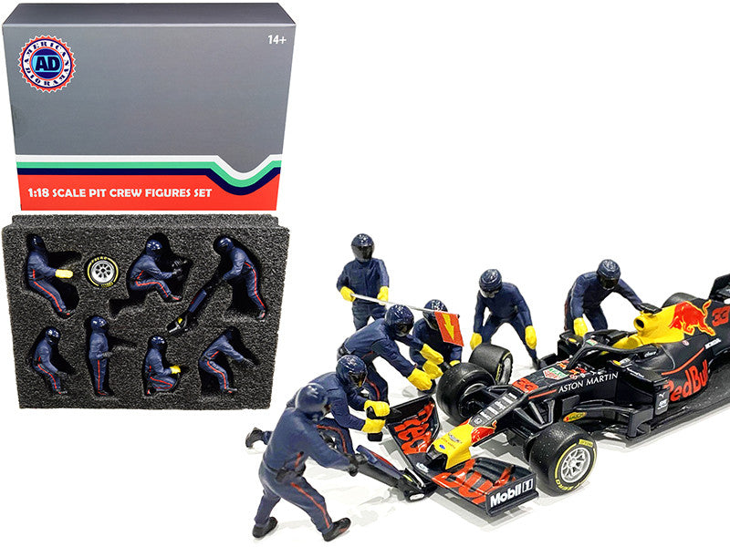 Formula One F1 Pit Crew 7 Figurine Set Team Blue for 1/18 Scale Models by American Diorama LuxuryLifeWay Online Store