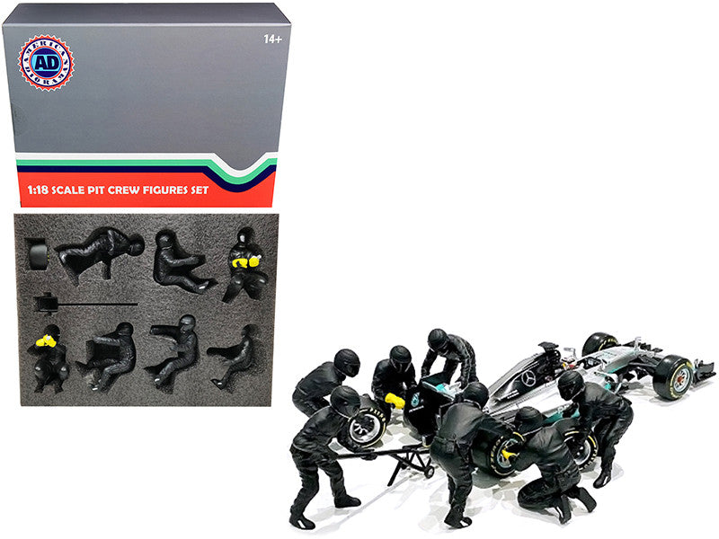 Formula One F1 Pit Crew 7 Figurine Set Team Black Release II for 1/18 Scale Models by American Diorama LuxuryLifeWay Online Store