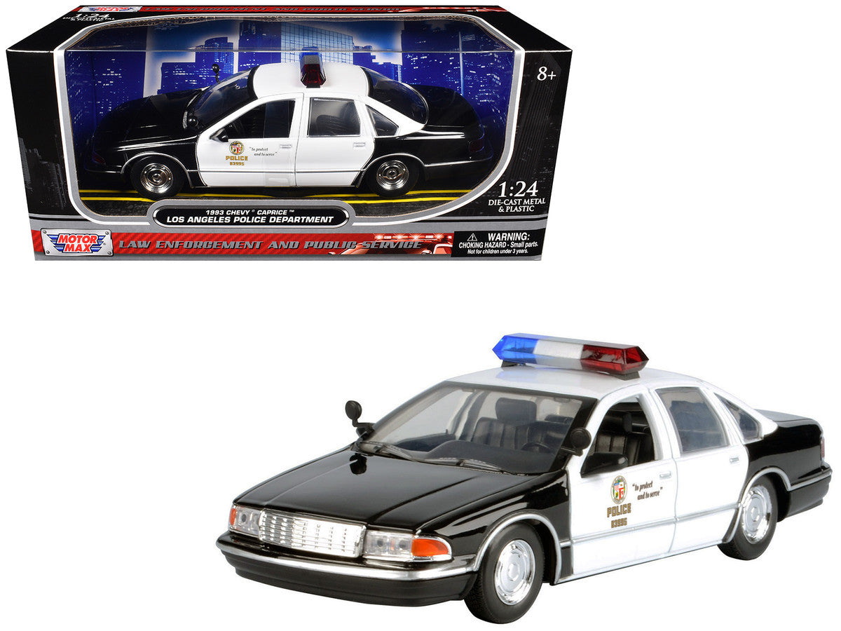 1993 Chevrolet Caprice Police Car "LAPD (Los Angeles Police Department)" Black and White "Law Enforcement and Public Service" Series 1/24 Diecast Model Car by Motormax LuxuryLifeWay Online Store