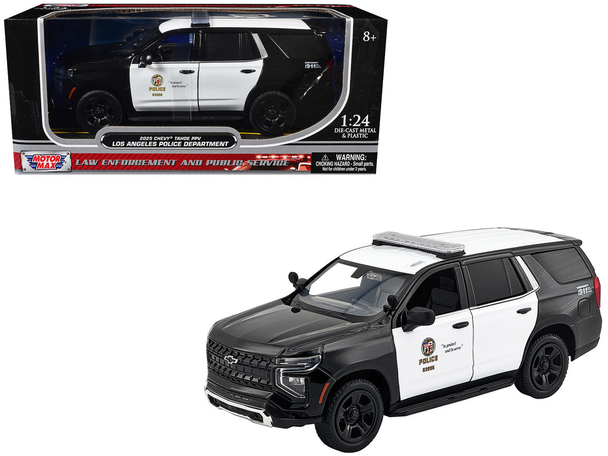 2025 Chevrolet Tahoe Police Pursuit Vehicle "Los Angeles Police Department (LAPD)" Black and White "Law Enforcement and Public Service" Series 1/24 Diecast Model Car by Motormax LuxuryLifeWay Online Store