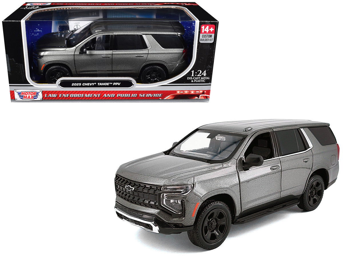2025 Chevrolet Tahoe PPV Dark Gray Metallic "Custom Builder's Kit - Law Enforcement and Public Service" 1/24 Diecast Model Car by Motormax LuxuryLifeWay Online Store