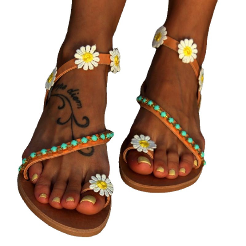 European And American Flower Flat Open Toe Casual Comfortable Finger Flat Beach Sandals LadyShow.Store