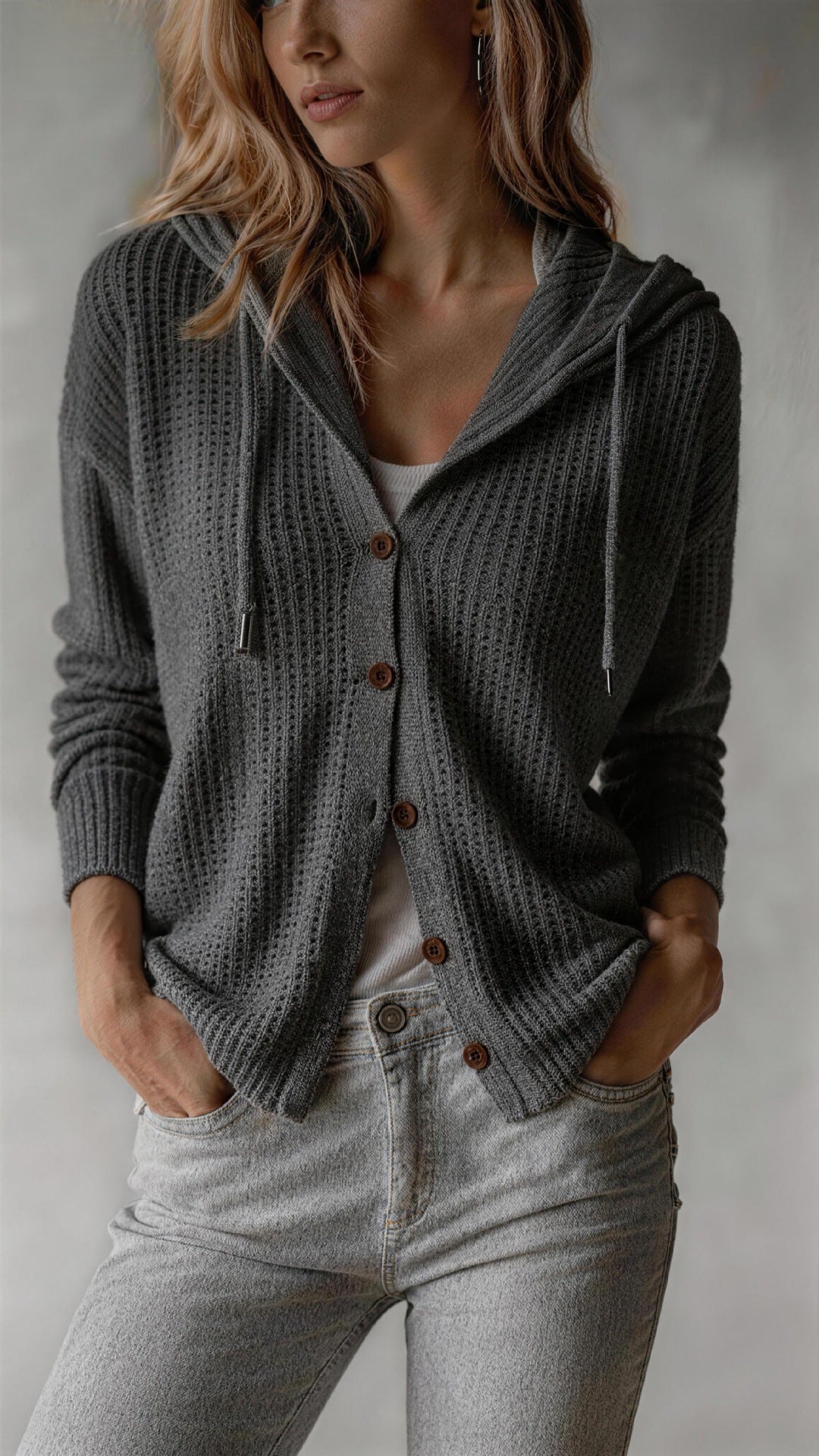 Hooded Knitted Cardigan Womens Loose-Fit Coat NorixaFashion.com