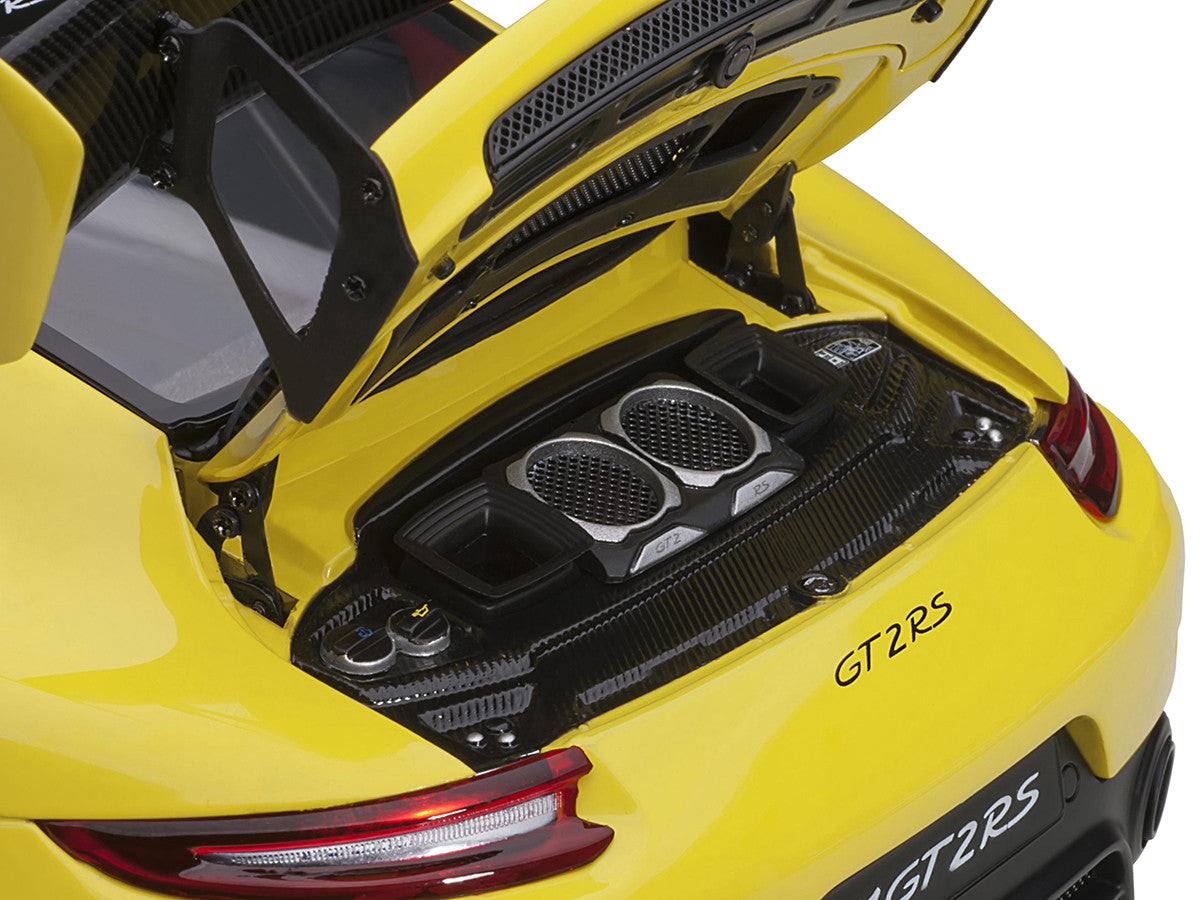 Porsche 911 (991.2) GT2 RS Weissach Package Racing Yellow with Carbon Stripes 1/18 Model Car by Autoart LuxuryLifeWay Online Store