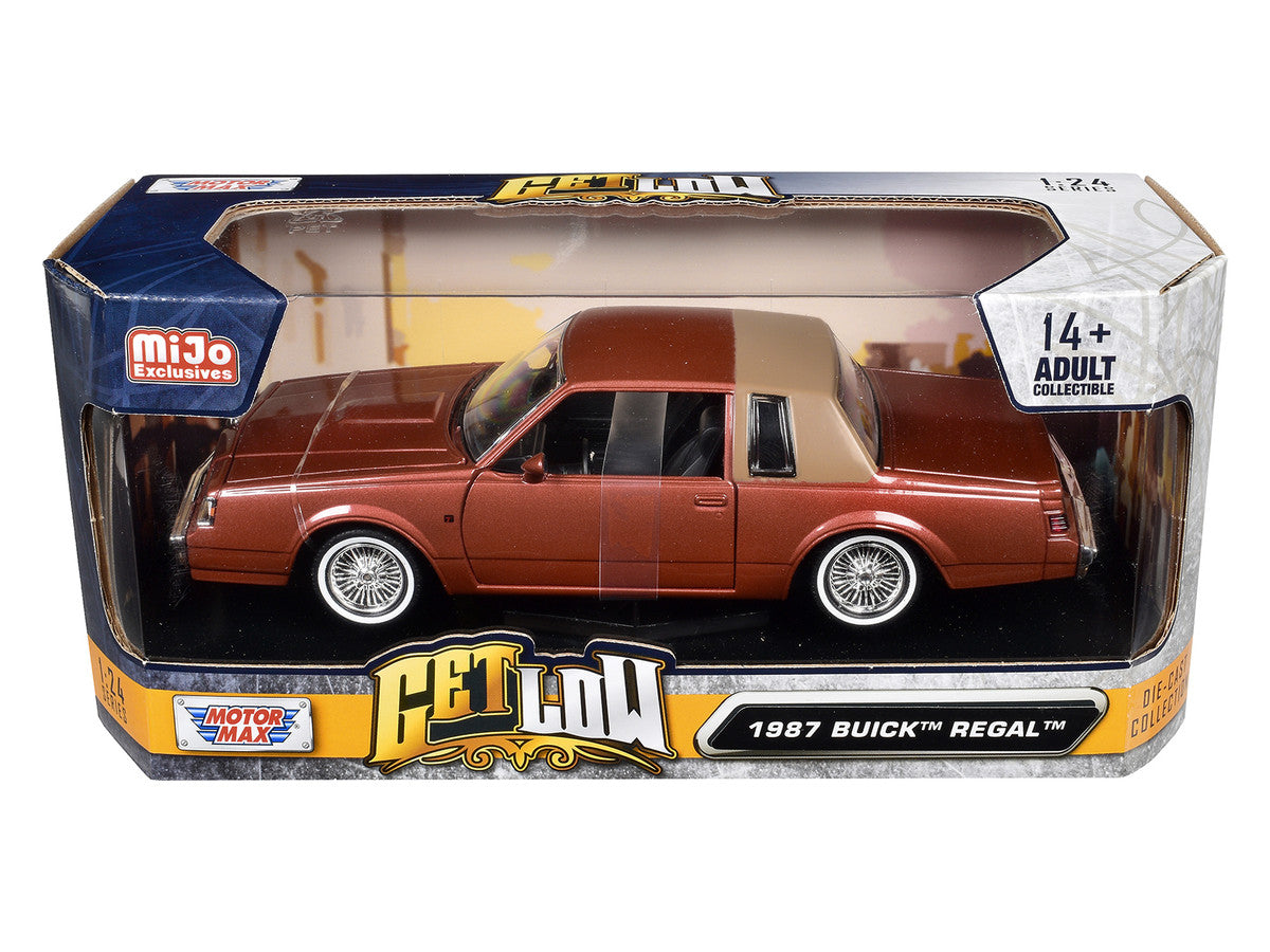 1987 Buick Regal Lowrider Brown Metallic with Tan Half Top "Get Low" Series 1/24 Diecast Model Car by Motormax LuxuryLifeWay Online Store
