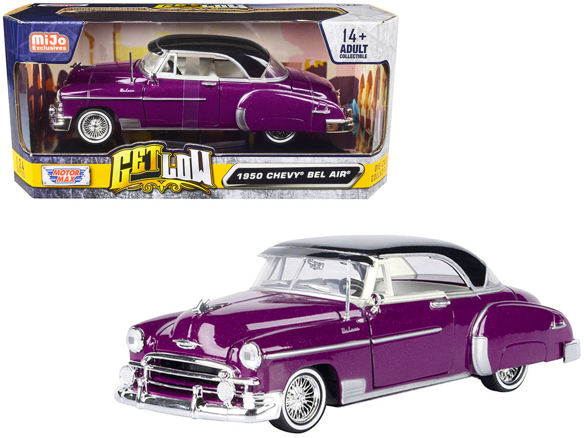 1950 Chevrolet Bel Air Lowrider Purple Metallic with Black Top and White Interior "Get Low" Series 1/24 Diecast Model Car by Motormax LuxuryLifeWay Online Store