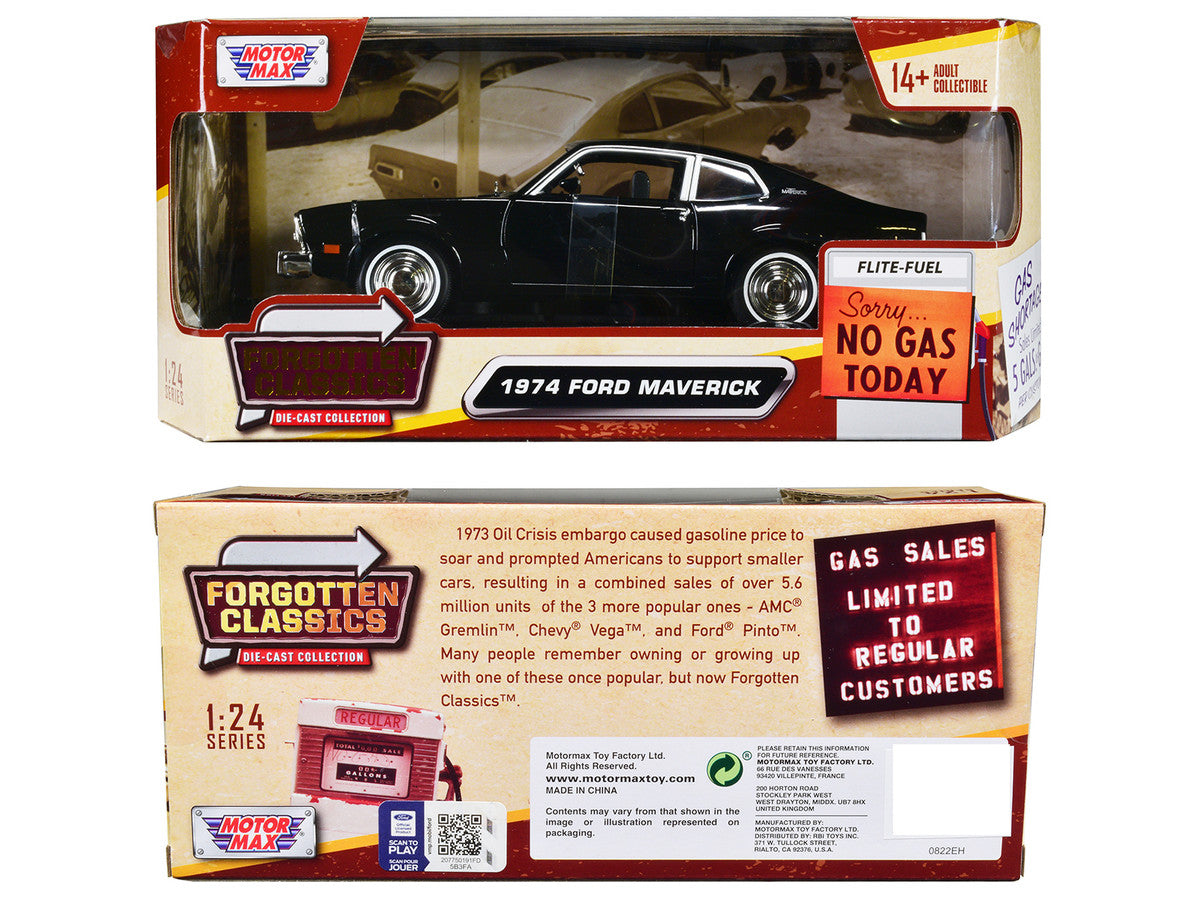 1974 Ford Maverick Black "Forgotten Classics" Series 1/24 Diecast Model Car by Motormax LuxuryLifeWay Online Store