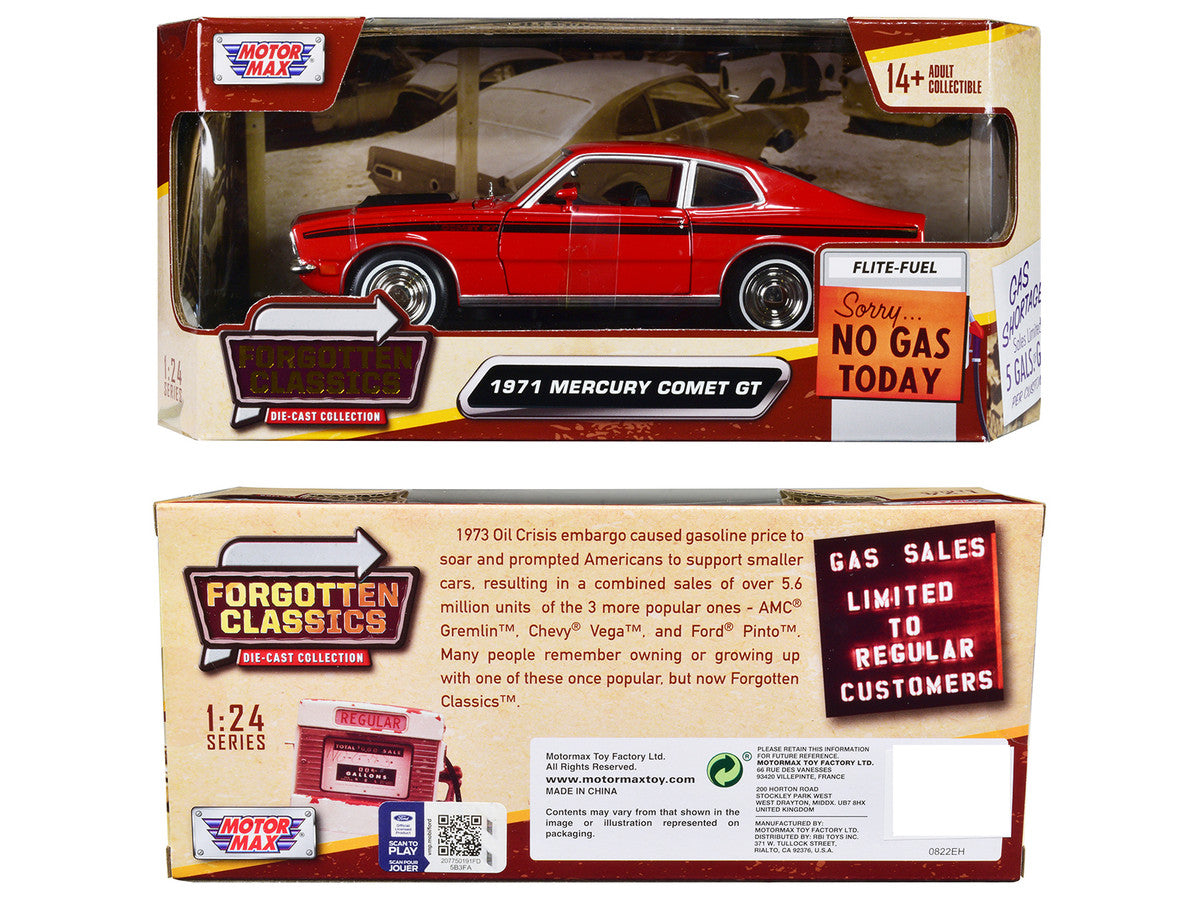 1971 Mercury Comet GT Red with Black Stripes "Forgotten Classics" Series 1/24 Diecast Model Car by Motormax LuxuryLifeWay Online Store