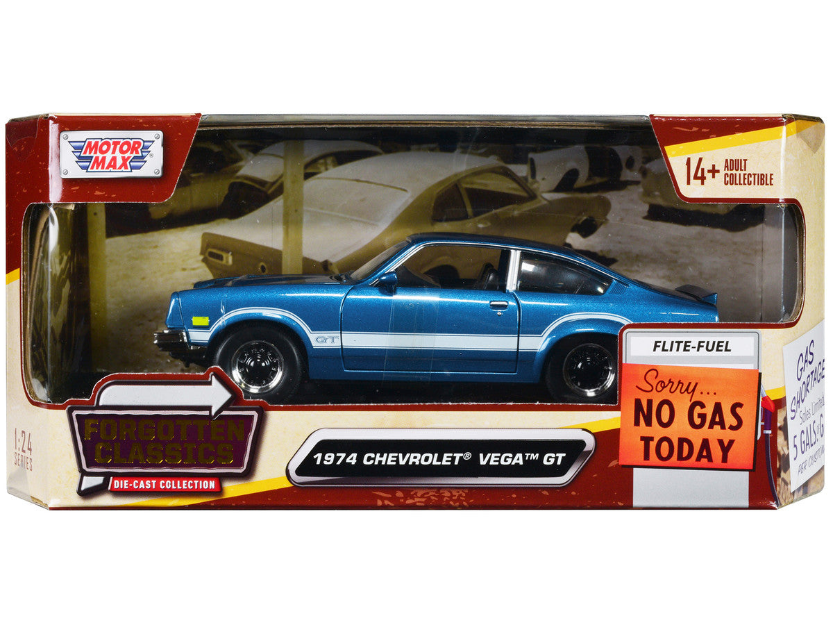 1974 Chevrolet Vega GT Blue Metallic with White Stripes "Forgotten Classics" Series 1/24 Diecast Model Car by Motormax LuxuryLifeWay Online Store
