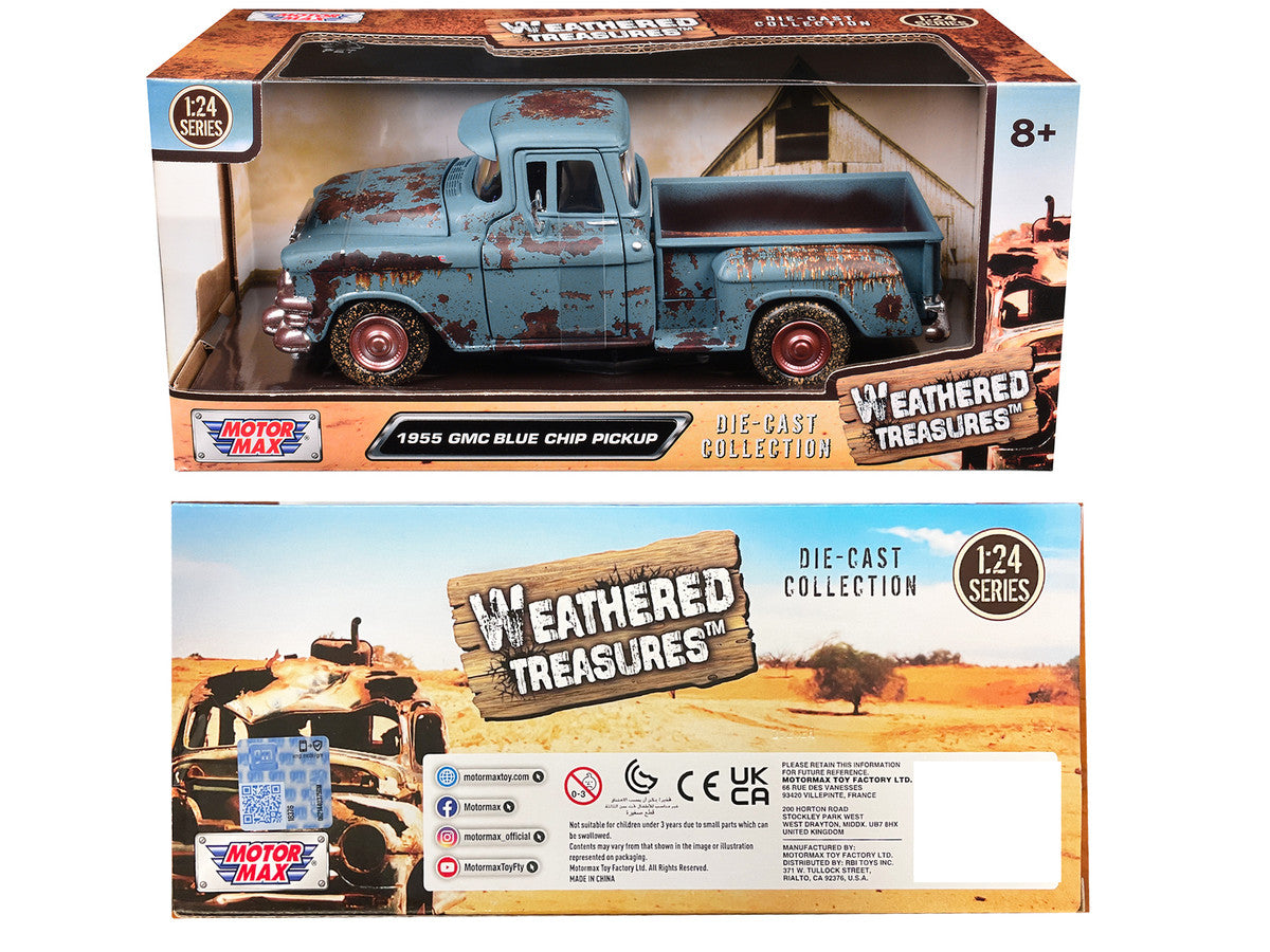 1955 GMC Blue Chip Pickup Truck Matt Blue (Rusted) "Weathered Treasures" Series 1/24 Diecast Model Car by Motormax LuxuryLifeWay Online Store