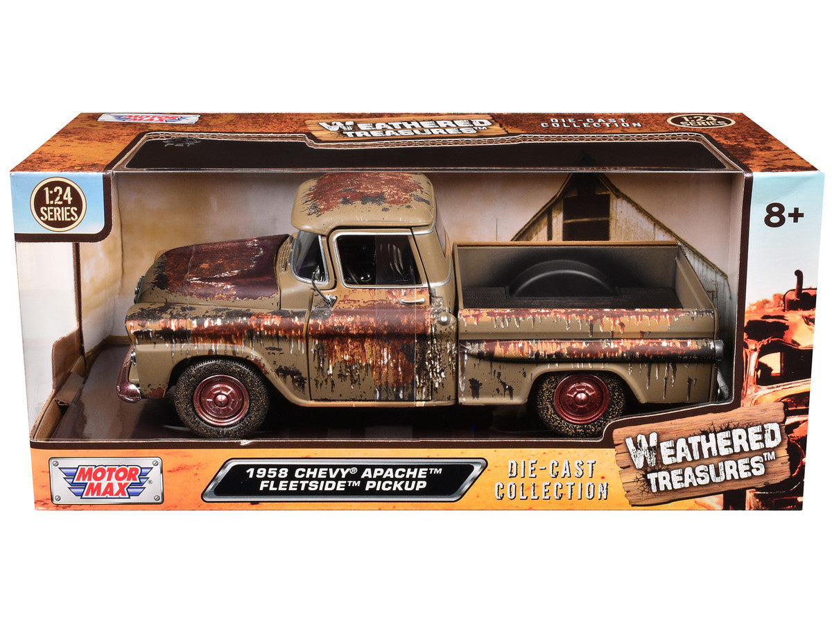 1958 Chevrolet Apache Fleetside Pickup Brown (Rusted) "Weathered Treasures" Series 1/24 Diecast Model Car by Motormax LuxuryLifeWay Online Store