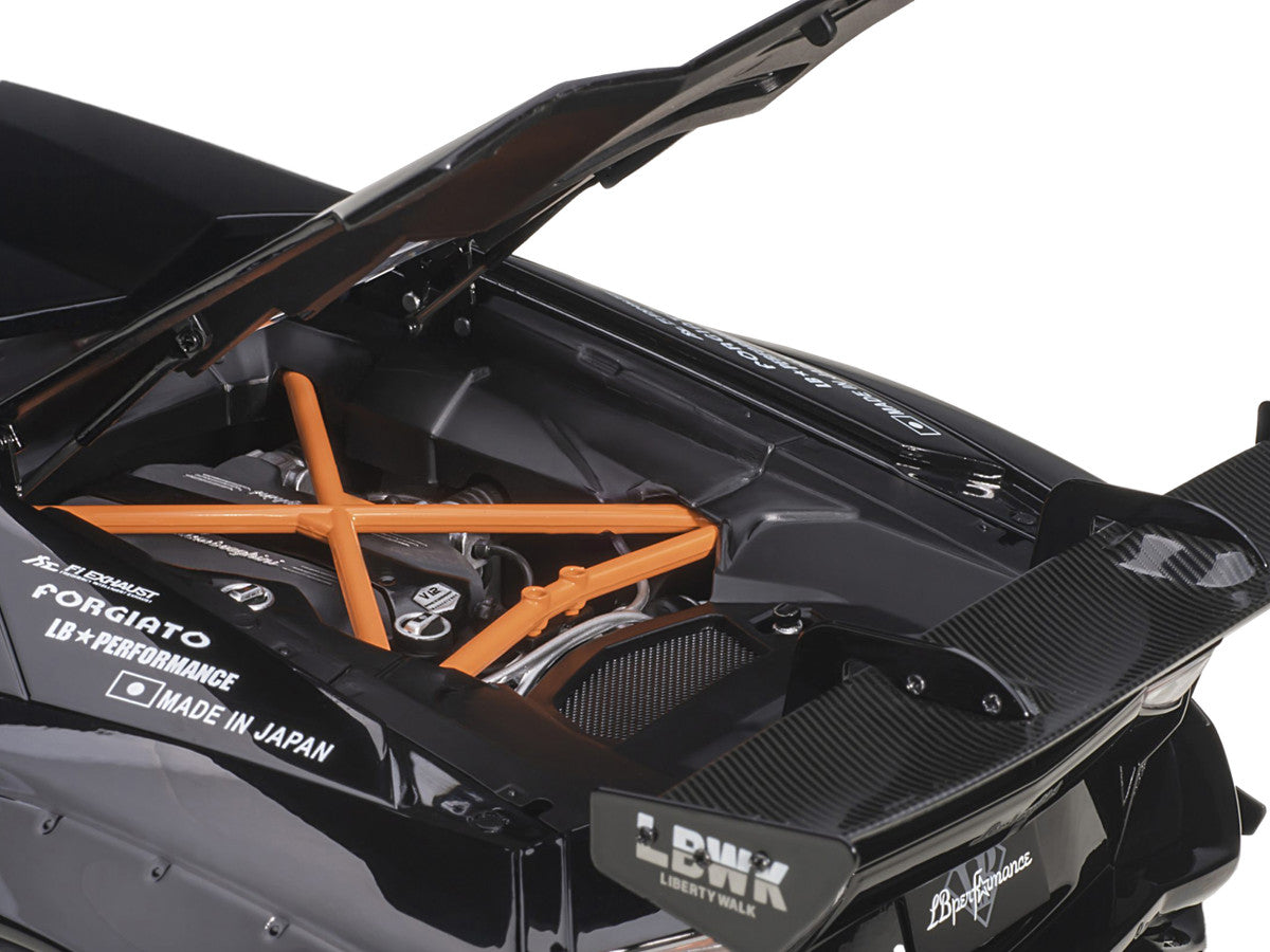 Lamborghini Aventador Liberty Walk LB-Works Livery Black with Carbon Hood Limited Edition 1/18 Model Car by Autoart LuxuryLifeWay Online Store