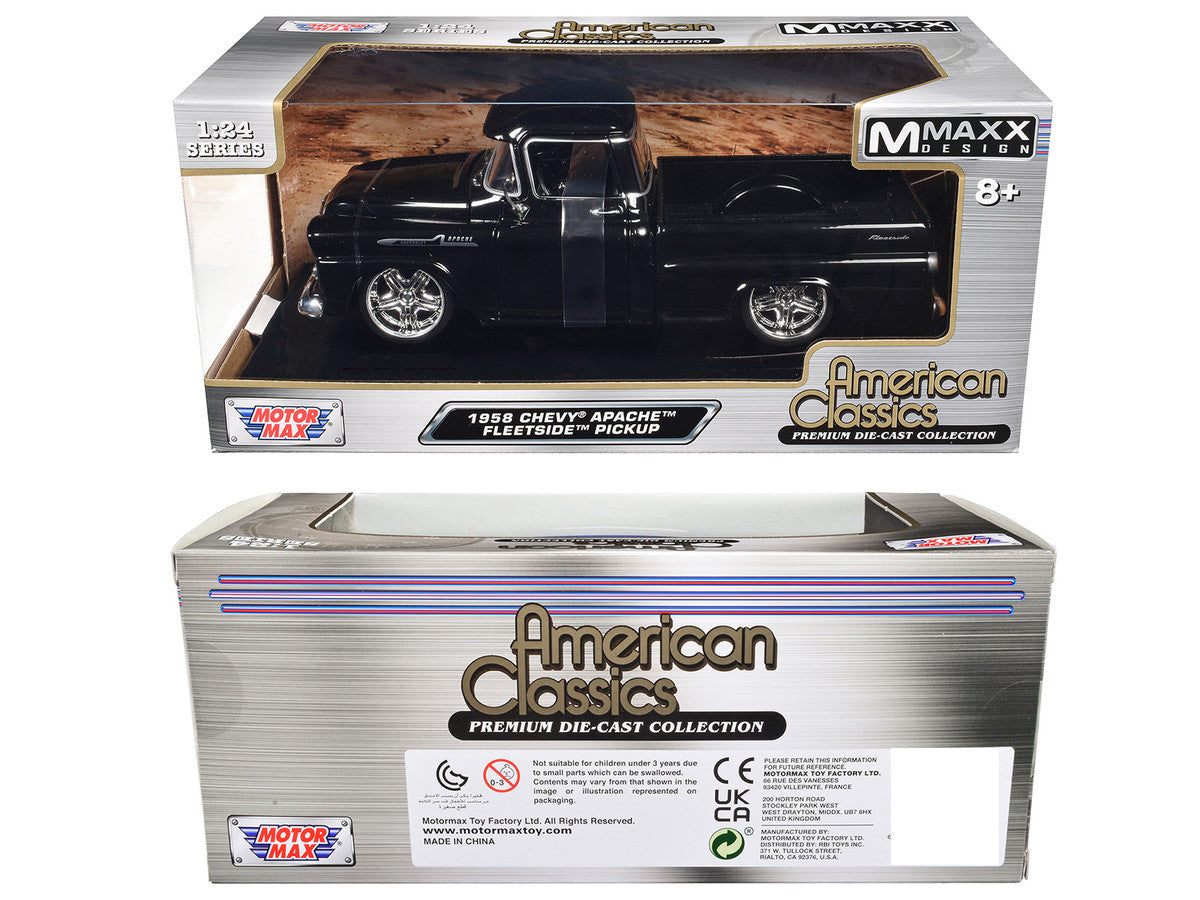 1958 Chevrolet Apache Fleetside Pickup Black "Maxx Design" "American Classics" Series 1/24 Diecast Model Car by Motormax LuxuryLifeWay Online Store