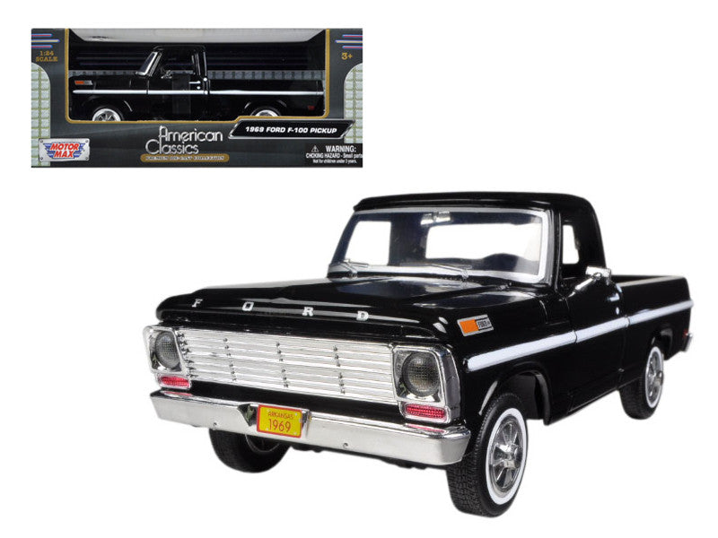 1969 Ford F-100 Pickup Truck Black 1/24 Diecast Model Car by Motormax LuxuryLifeWay Online Store