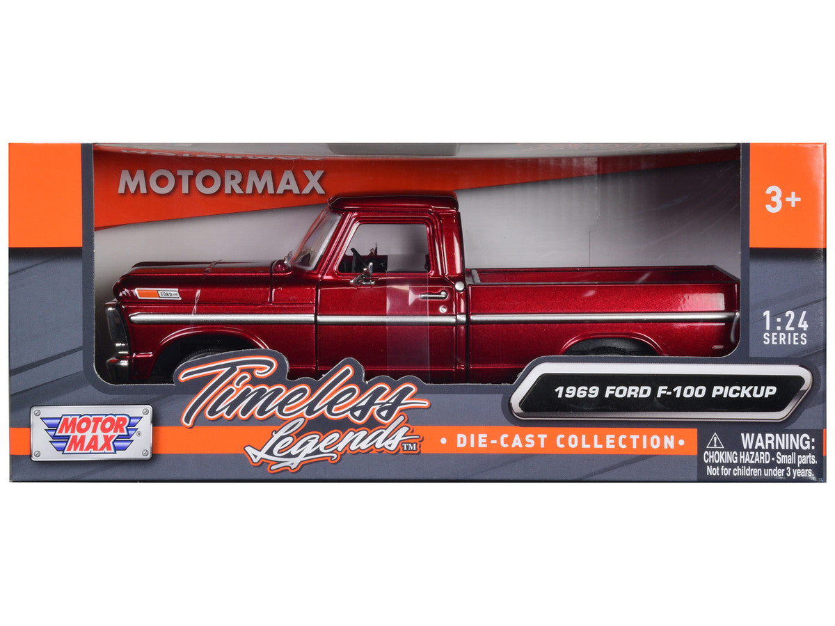 1969 Ford F-100 Pickup Truck Burgundy 1/24 Diecast Model Car by Motormax LuxuryLifeWay Online Store