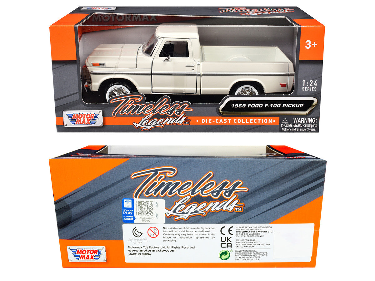 1969 Ford F-100 Pickup Truck Cream "Timeless Legends" Series 1/24 Diecast Model Car by Motormax LuxuryLifeWay Online Store