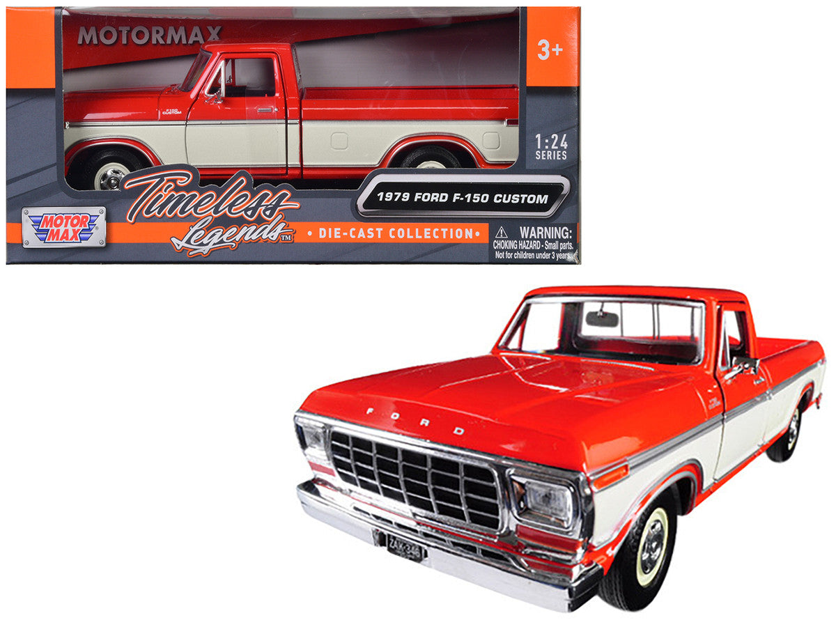 1979 Ford F-150 Custom Pickup Truck Orange and Cream 1/24 Diecast Model Car by Motormax LuxuryLifeWay Online Store