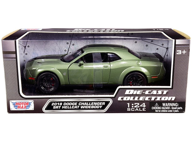 2018 Dodge Challenger SRT Hellcat Widebody Green Metallic with Black Stripes 1/24 Diecast Model Car by Motormax LuxuryLifeWay Online Store