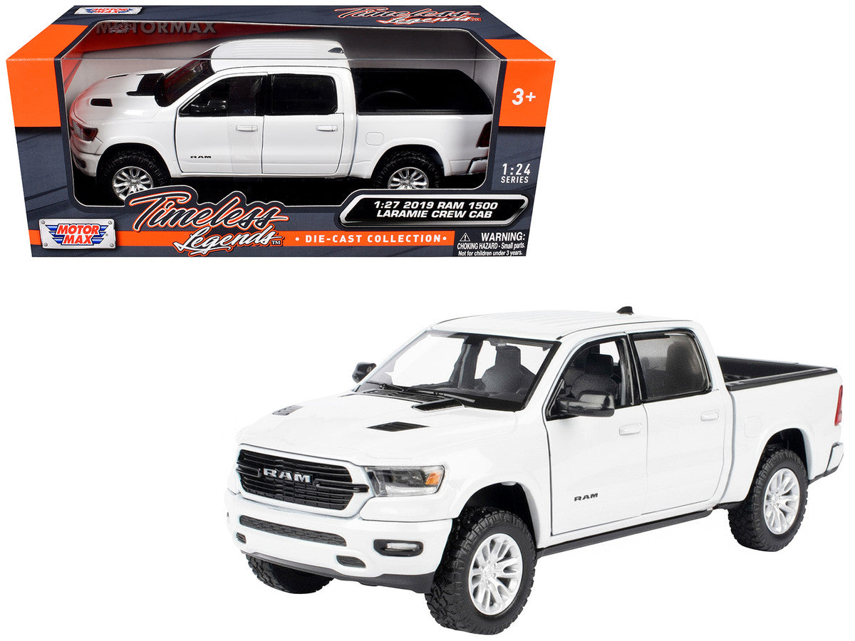 2019 RAM 1500 Laramie Crew Cab Pickup Truck White "Timeless Legends" Series 1/24 Diecast Model Car by Motormax LuxuryLifeWay Online Store