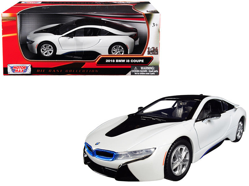 2018 BMW i8 Coupe Metallic White with Black Top 1/24 Diecast Model Car by Motormax LuxuryLifeWay Online Store