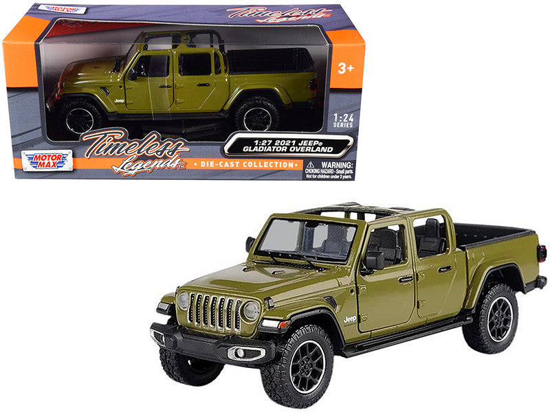 2021 Jeep Gladiator Overland (Open Top) Pickup Truck Matt Green 1/24-1/27 Diecast Model Car by Motormax LuxuryLifeWay Online Store