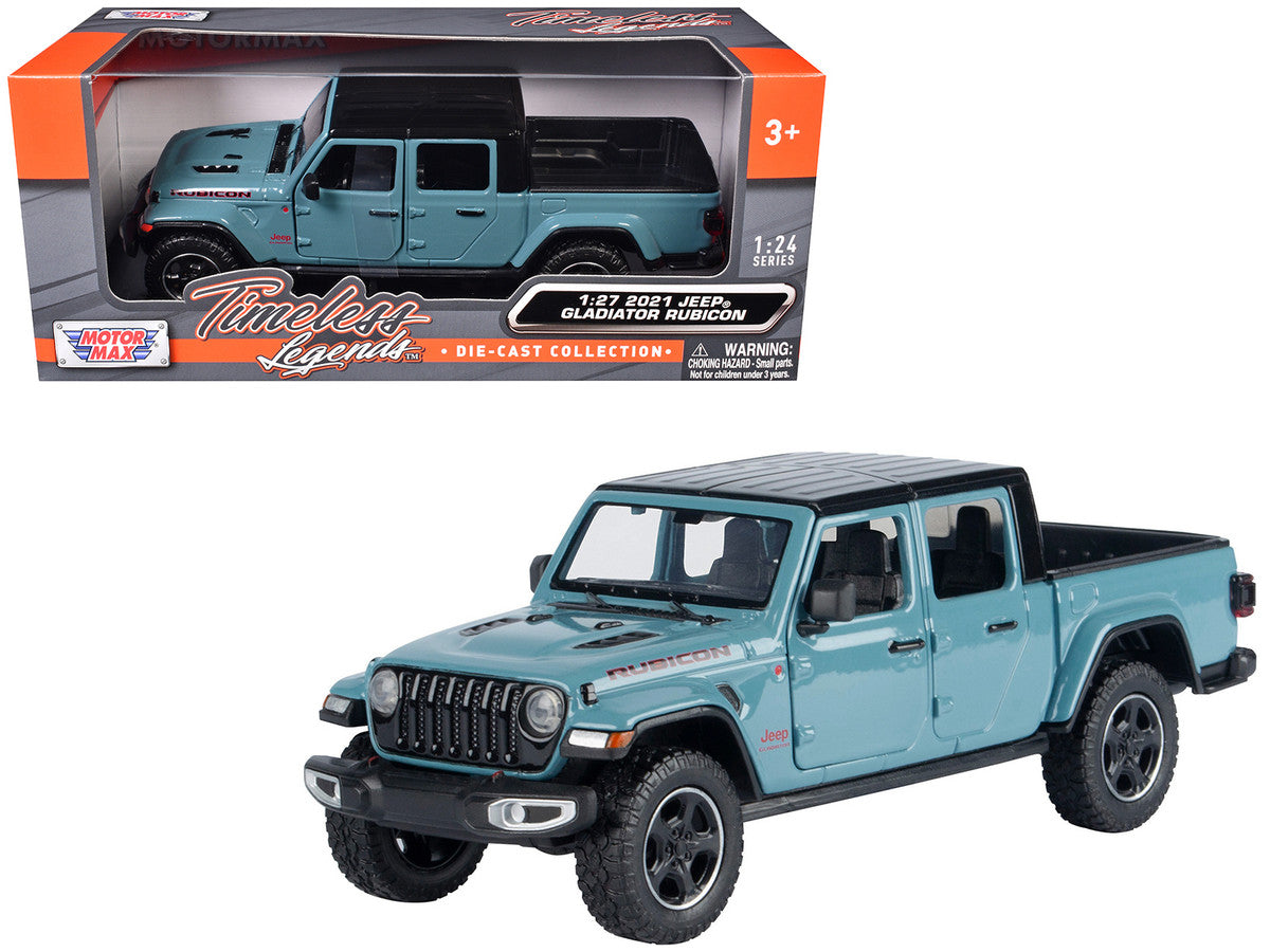 2021 Jeep Gladiator Rubicon (Closed Top) Pickup Truck Blue with Black Top 1/27 Diecast Model Car by Motormax LuxuryLifeWay Online Store